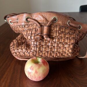 Soft Genuine Leather Herringbone woven front shoulder bag